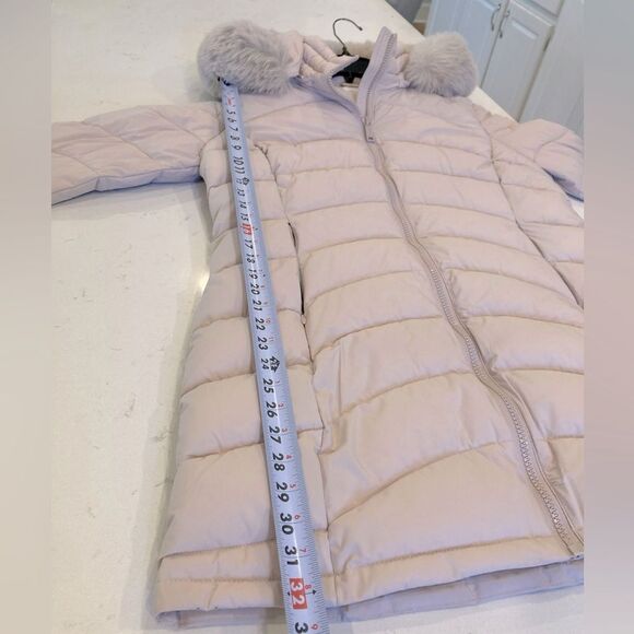 Calvin Klein Sorona Aura Lightweight Cream Chevron MidLength Puffer Coat Size LG - Picture 4 of 15